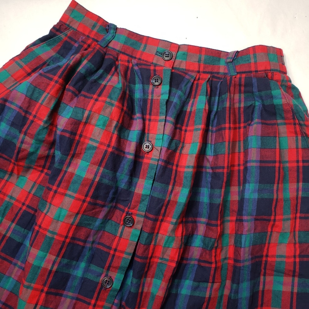 Vintage Talbots Size 4 Tartan Plaid Maxi Skirt Elastic Waist Button Front Flanne - Picture 3 of 9